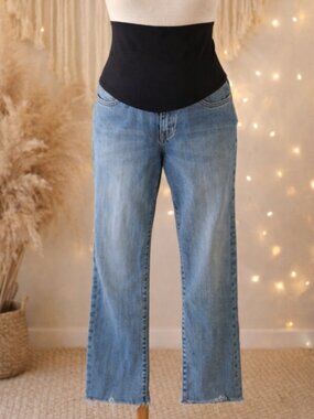 Just USA Maternity Cropped Jeans 33 Frayed Hem Vintage-Wash Grunge Denim Y2K